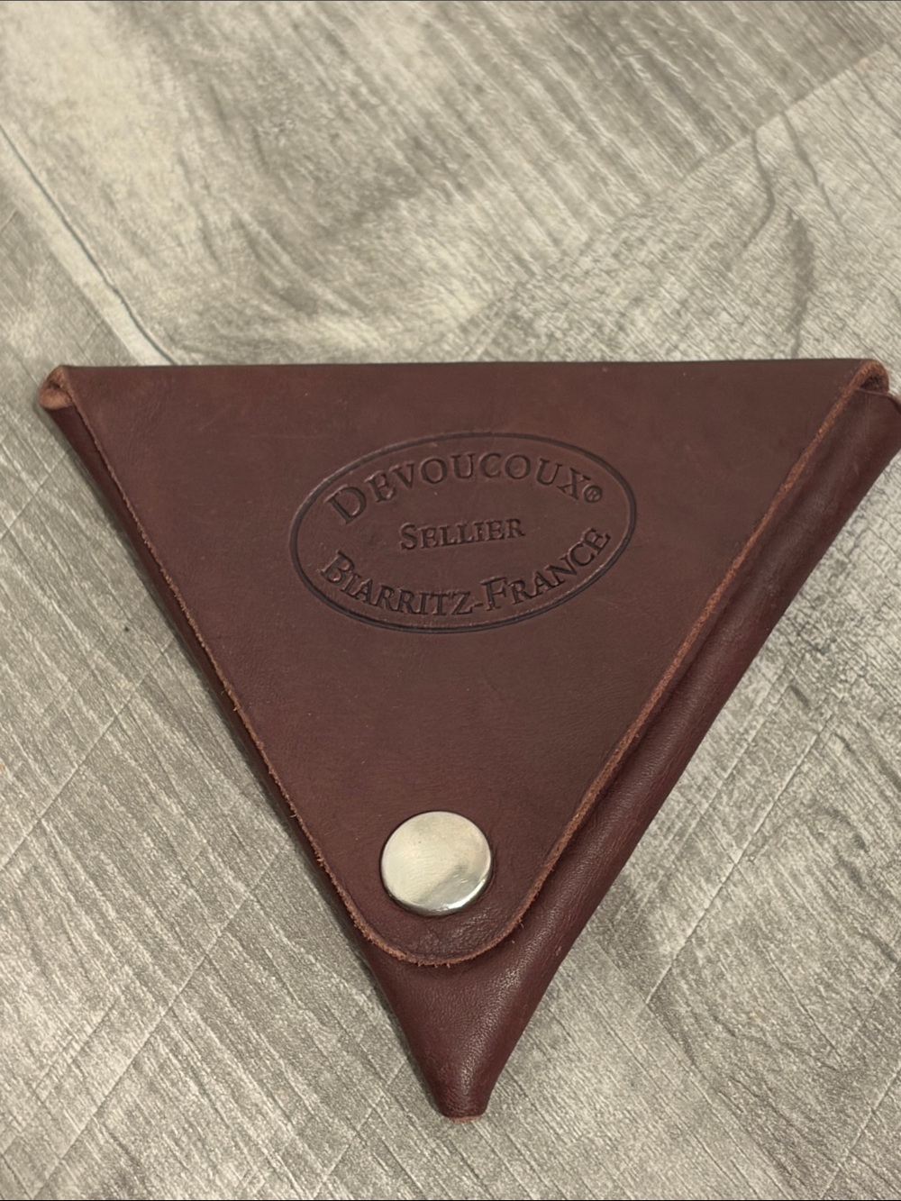 Devoucoux vintage 80s Ellie Dark Brown Triangle Leather Coin Pouch